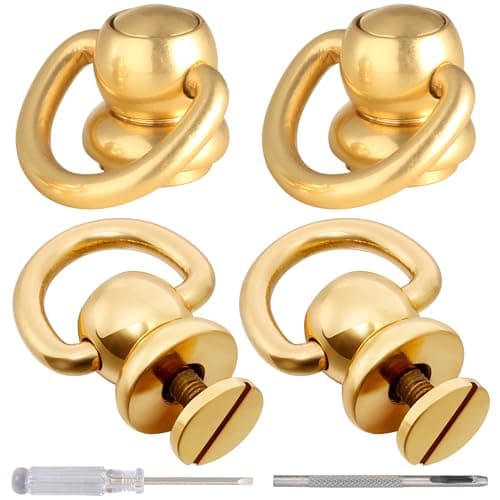 Notgia 4Pcs D Rings for Purse Brass Rivets for Leather Rotatable Purse Strap Hardware Ball Button Studs for Handbag D Rings Chicago Screws for Repair Purse Dog Collar Leather Crafts Gold