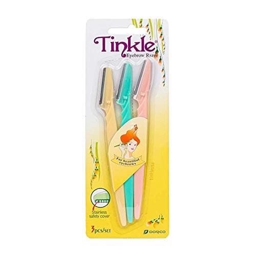 Dorco Tinkle Eyebrow Razor 3 Pack Hair Trimmer Dermaplane Tool Facial Razor with Safety Cover for Fine Hair Removal Perfect Beauty Gift Gift Set Spa Day