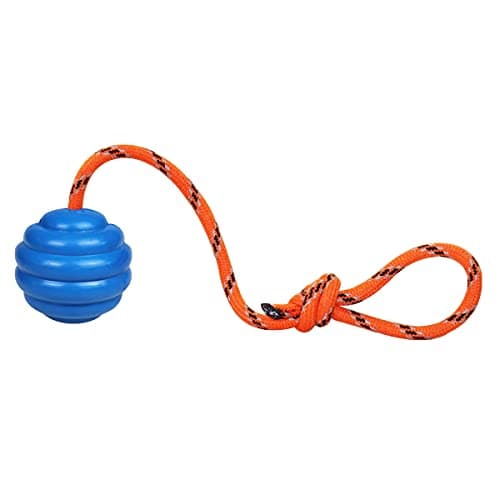 Nevperish K9 Training Ball with Rope Indestructible Dog Toy for Training Pull Throw Tug and Fetch Belgian Malinois Gifts Blue