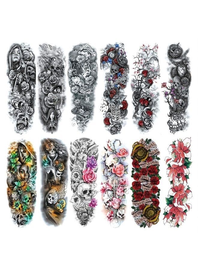 Full Arm Temporary Tattoo For Man Women L19“xW7”(12 Sheets)