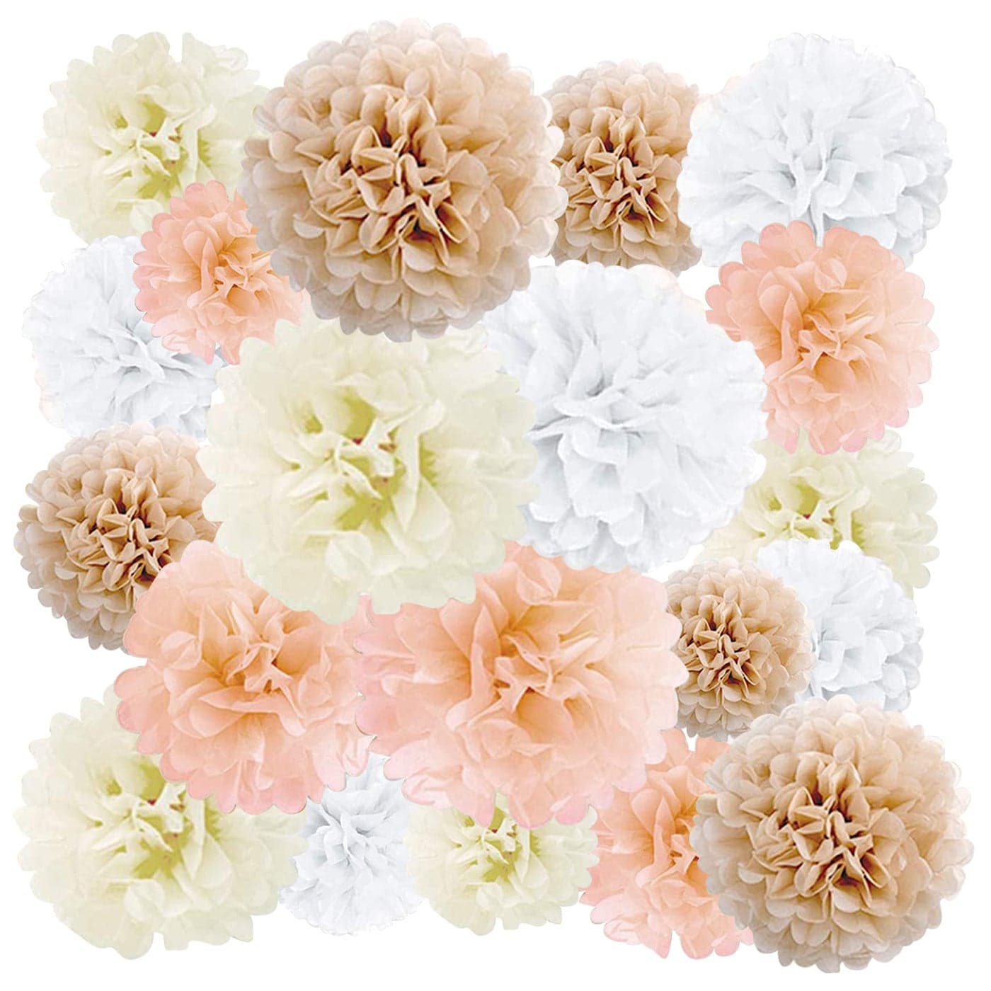 EPIQUEONE 20 Pieces Blush Pink Dusty Rose Mauve Cream Tissue Paper Pom Poms Ceiling and Party Decorations Backdrop Flowers White Ivory Peach Champagne