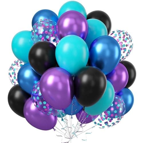 Black Purple Blue Balloon60 Pcs 12 Inches Metallic Blue Purple Teal Balloons Confetti Balloons for Boys Party Decoration Baby Shower Engagement Party Supplies