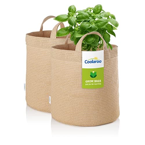 Coolaroo 2-Pack 5 Gallon Heavy Duty Plant/Vegetable/Herb/Fruit Breathable Fabric Grow Planter Pot Bags with Handles, Desert Sand