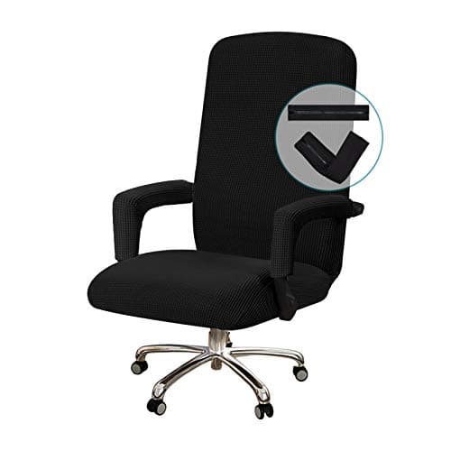 Turquoize Stretchable Chair Cover for Computer Chair, Large Office Chair Cover with Armrest Covers, Jacquard Boss Chair Cover, High Back, Washable, Large, Black