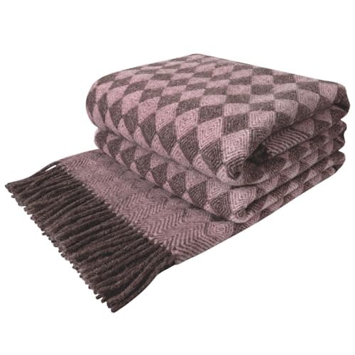 LYHome Wool Blanket 100% - Warm and Cozy Throw for Home Travel Outdoor Camping Picnic & Cold Weather, Decorative Blankets Couch Bed, Warmest Throws (55x79 in | Soft Pink - Brown Scandinavian Rhombus)