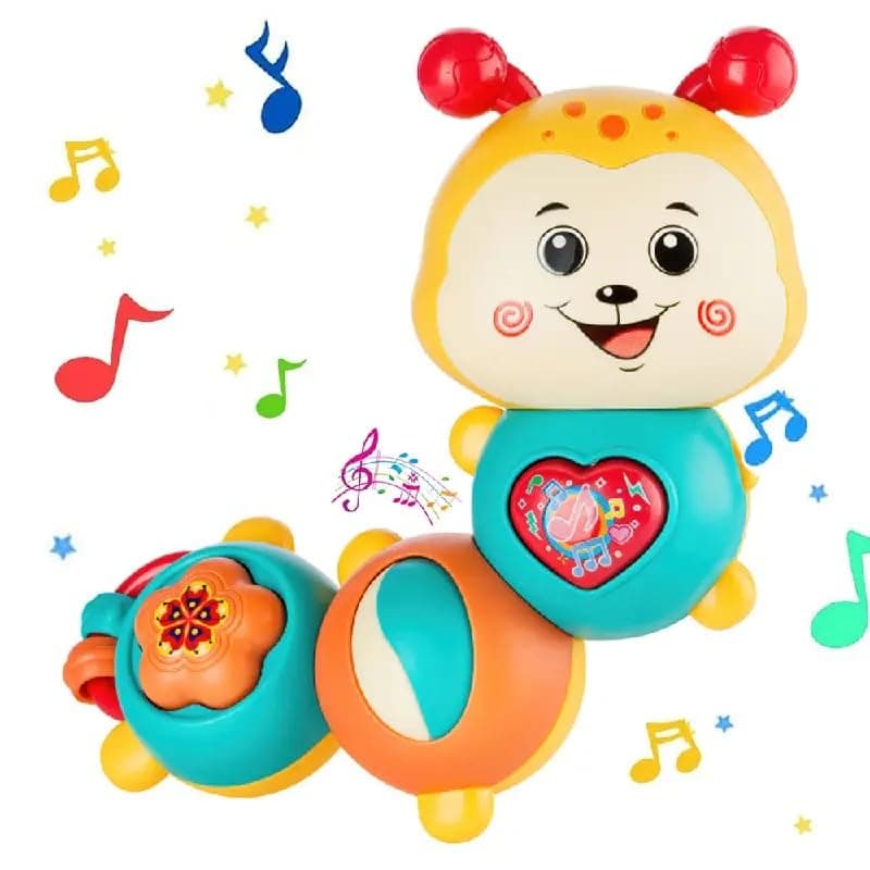 SCOOBA Baby Interactive Musical Caterpillar Sensory Development Rattle Toy with Music and Light Pediatrician Approved Soothing Music and Soft Touch Plastic