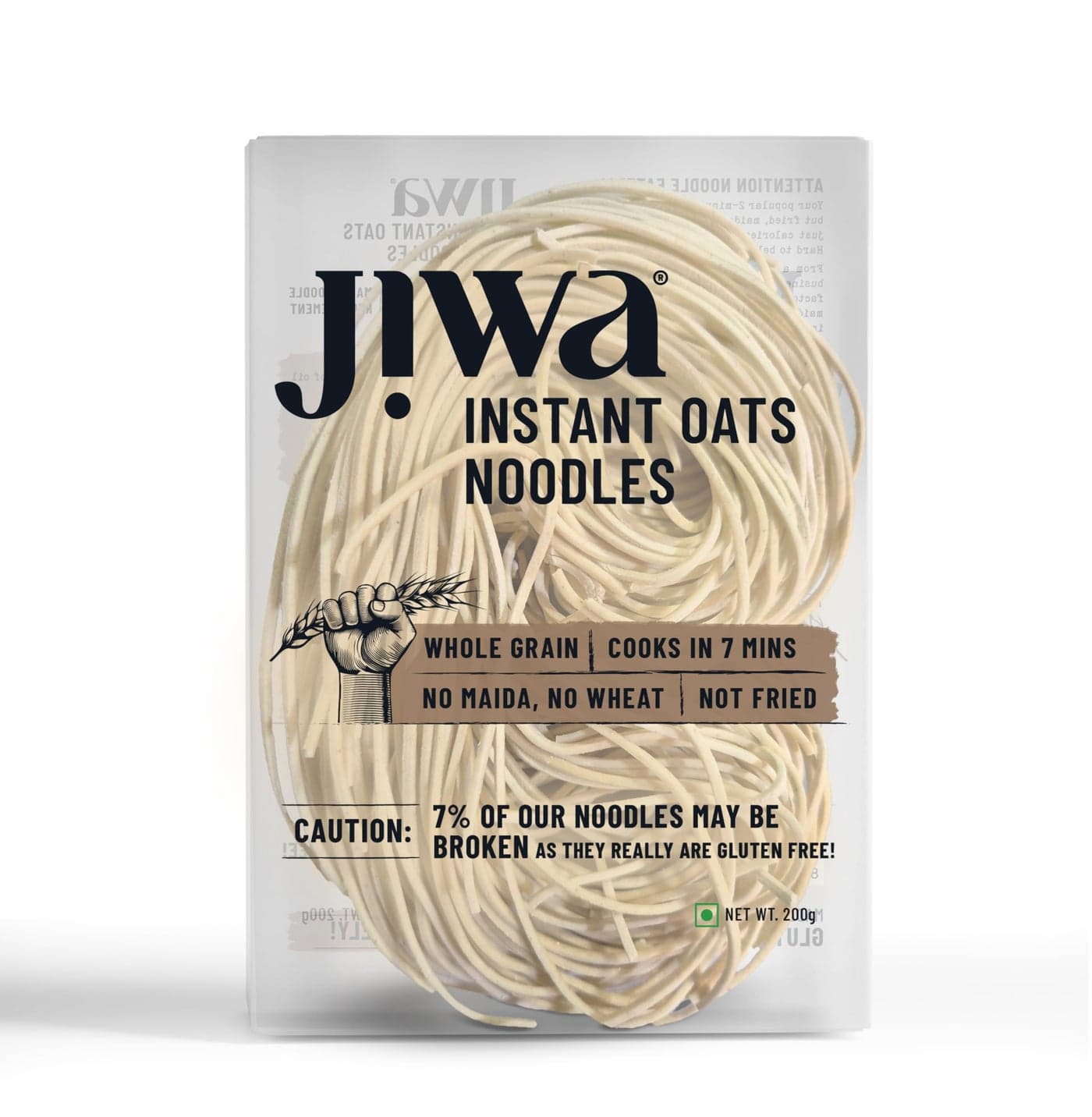 Jiwa Instant Oats Noodles | Hakka Noodles | Cooks in 7 minutes | Ready to Cook | 100% Gluten Free| No Maida, No Atta | Not Fried | Gluten Free | 200 g