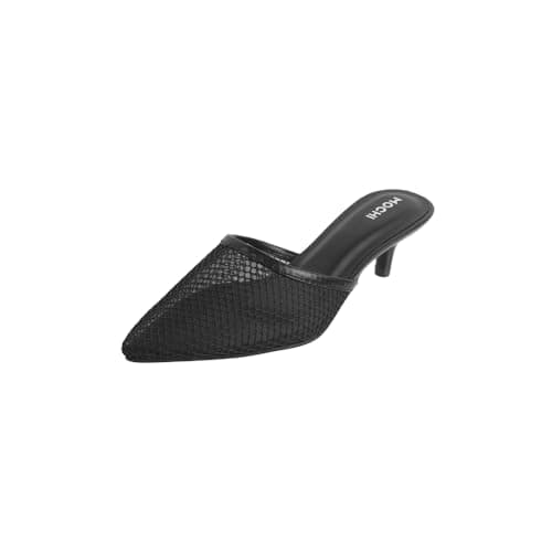 Mochi Women's Black Mesh Leather Kitten Heel Fashion Slip-on Mules UK/5 EU/38 (31-692)