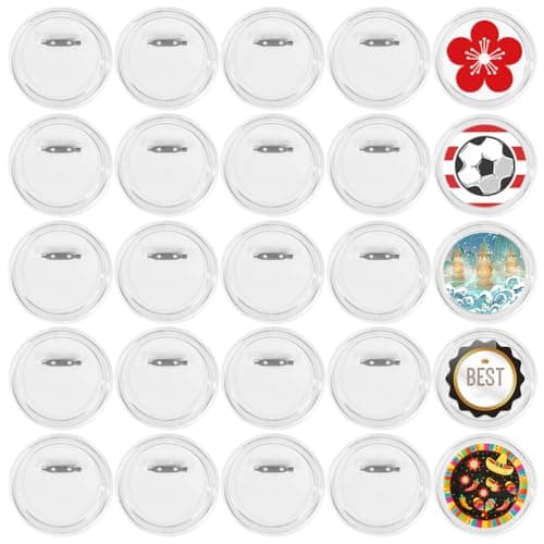 25pcs 3.15" Button Badges with Pin, Clear Acrylic Design - Perfect for Craft Supplies, DIY Badges, School Projects