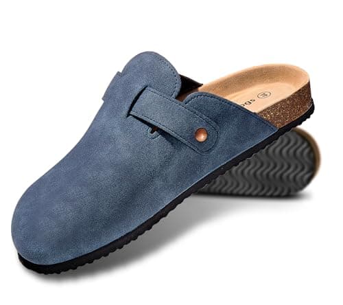 KEMISANT Men Clogs-Comfortable Suede Mules Slippers Sandals Nurse Potato Shoes Unisex-Cushioned Cork-Footbed(Cambridge Blue-14 Women/12 Men)