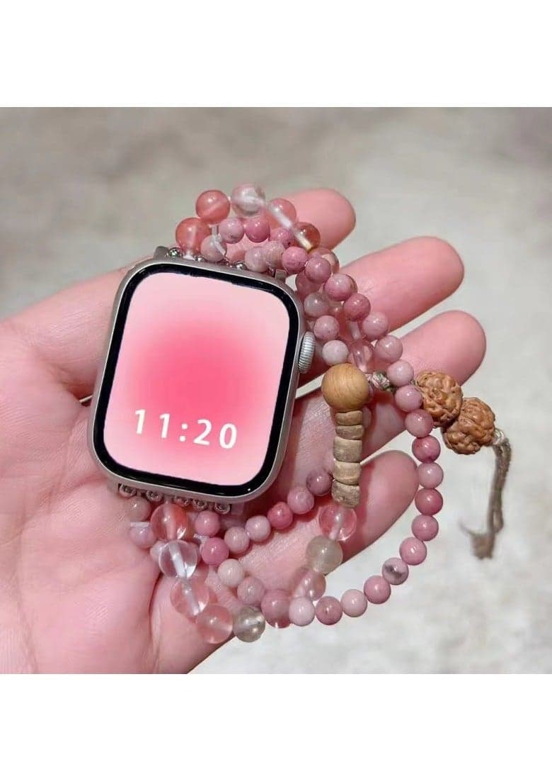 Cherry pink beaded elastic sports strap and Apple Watch series suitable for Apple strap 7/8/9E 40mm