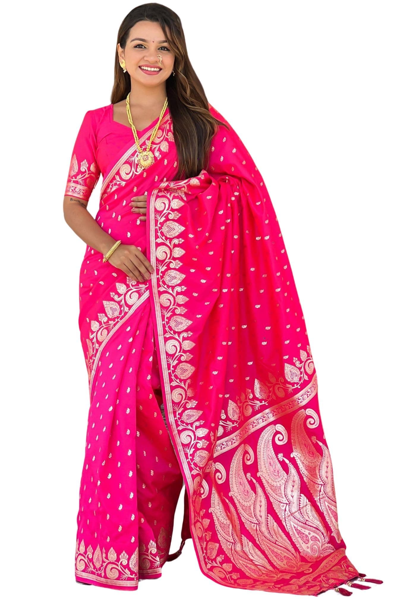 SGF11 Women's Kanjivaram Pure Soft Silk Saree With Blouse Piece (Pink)