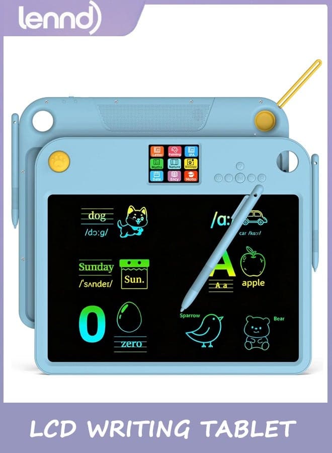 Multifunctional LCD Writing Tablet for 4-9 Kids Dual-Screen Pad(9 Learning Themes) Charging Erasable Board with Extra Stylus Lock Switch,Educational Learning Toys Birthday Gifts for Girls Boys (Blue)