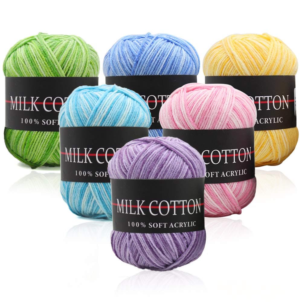 6 Rolls Large Acrylic Yarn Skeins Assorted Colors Soft Perfect for Knitting Crochet Projects