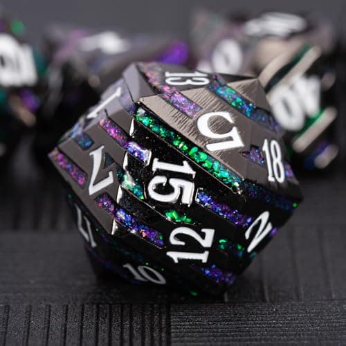 Maywin Inlay Metal Dice Set 7pcs Luxury DND Dice with Decorative Inlay Heavy Zinc Alloy RPG Dice for Tabletop Games