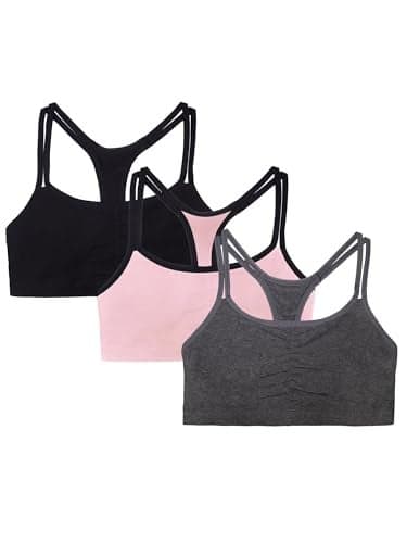 Fruit of The Loom Womens Spaghetti Strap Cotton Pull Over 3 Pack Sports Bra, Blushing Rose With Black/Charcoal/Black, 34