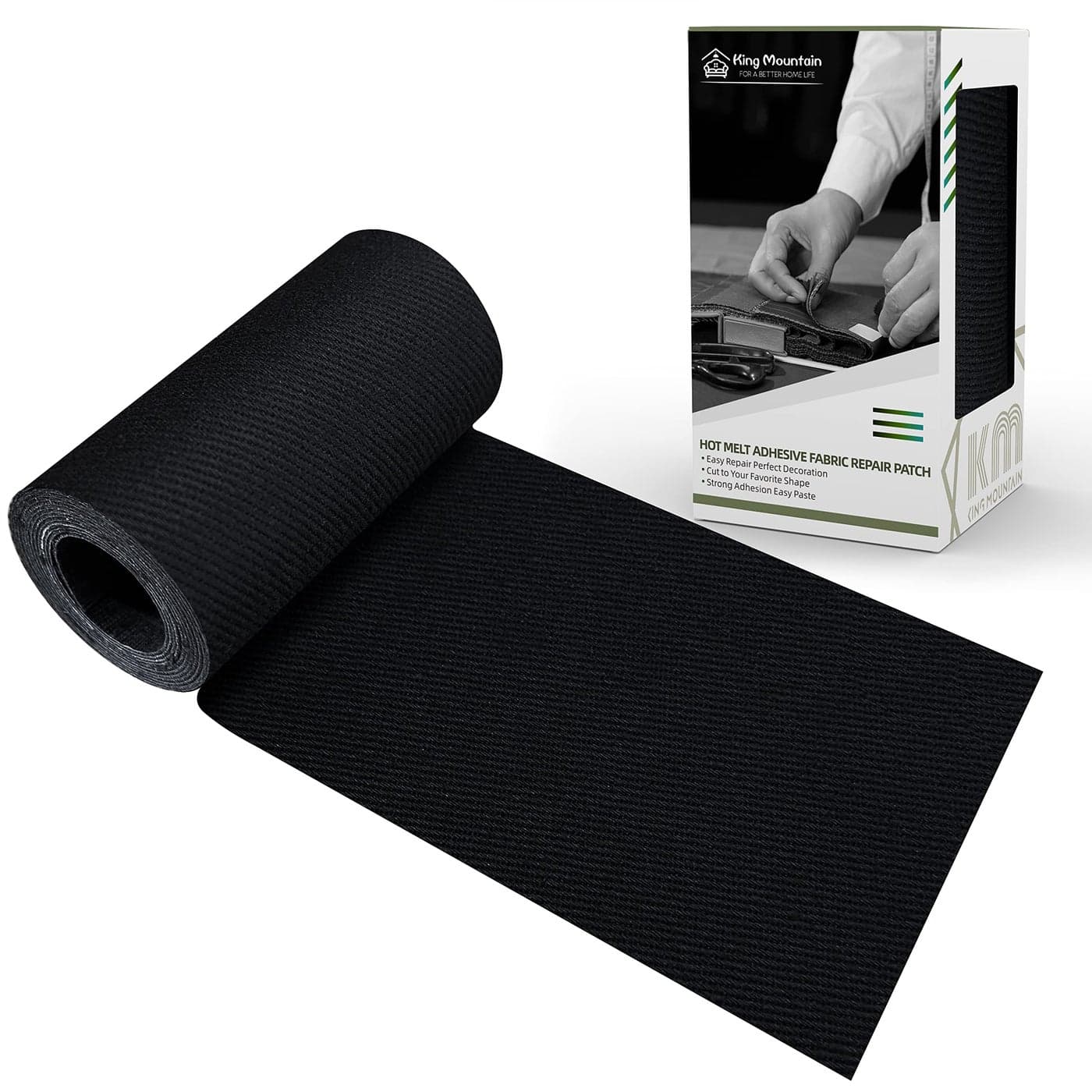 KING MOUNTAIN 100 Cotton Fabric Ironon Repair Patch InsideOutside Clothes Repair Patch 3x60 with Backing Glue Repair Decorative Patch kit Black