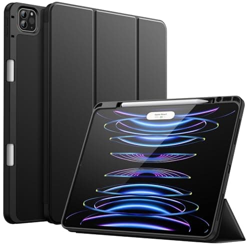 JETech Case for iPad Pro 12.9-Inch (6th/5th Generation, 2022/2021 Model) with Pencil Holder, Support 2nd Pencil Charging, Slim Tablet Cover with Soft TPU Back, Auto Wake/Sleep (Black)