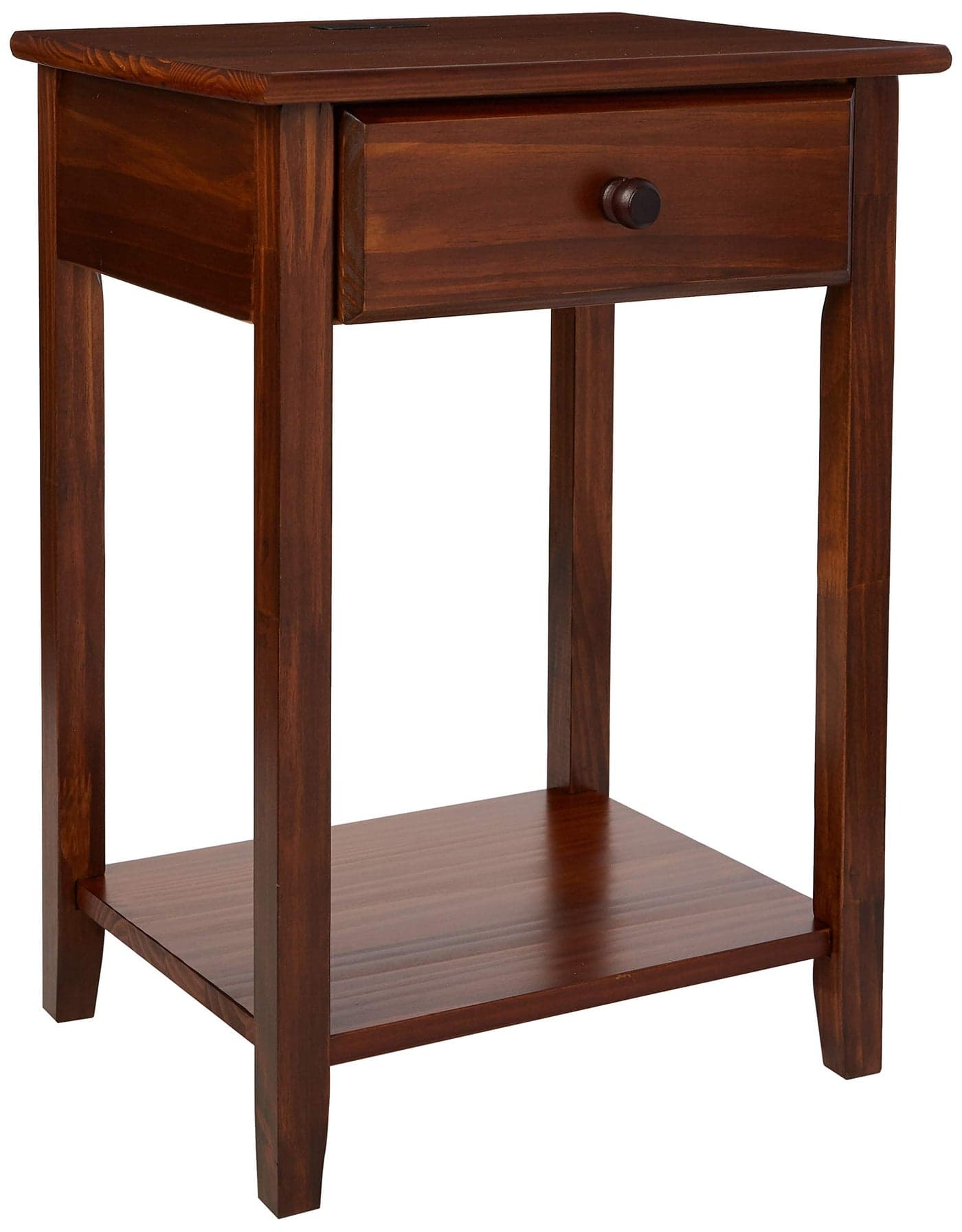 Casual Home 647-24 Nightstand with USB Ports, 24.5" H x 14.25" D x 17.5" W, Warm Brown