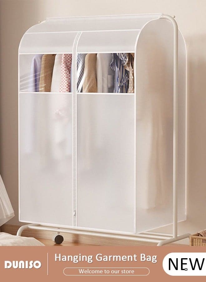 Garment Bags for Hanging Clothes, Large Translucent Closet Clothing Protector with Transparent Viewable Window, Waterproof Garment Storage Bag, Coat Covers for Closet with Zipper for Suits, Shirts, Jackets, Long Dress