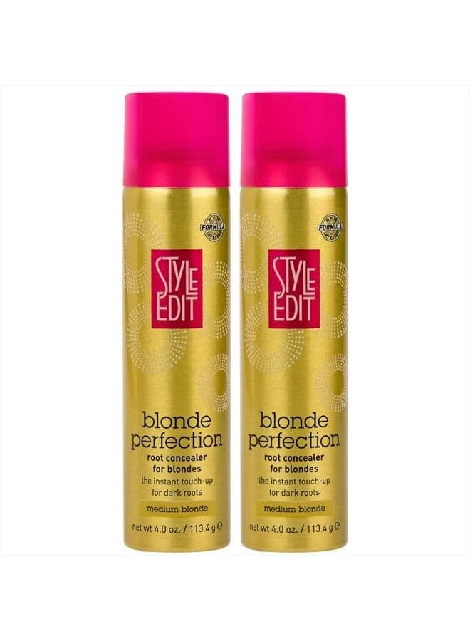 Style Edit MEDIUM BLONDE Root Concealer Touch Up Spray Instantly Covers Greys And Dark Roots - Professional Salon Quality Blonde Perfection Grays Cover Up Hair Products for Women 4 Ounce (Pack of 2)