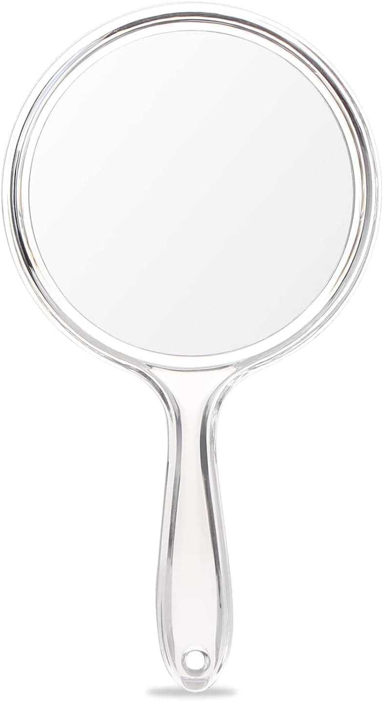 Handheld Mirror, Transparent Double-Sided Mirror, Ladies' Handle Mirror, Portable Handheld Simple Double-Sided Small Round Mirror, Beauty Vanity Mirror with Handle, Transparent