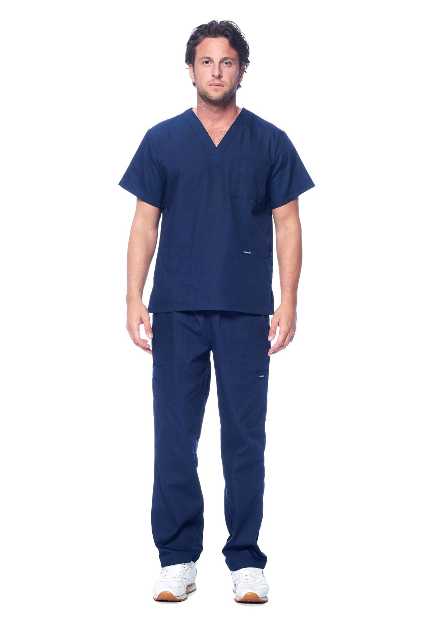 Dagacci Scrubs for Men Set - V-Neck Scrub Top and Cargo Pants - 8 Pockets Men Scrubs Set (XX-Large, Navy Blue)