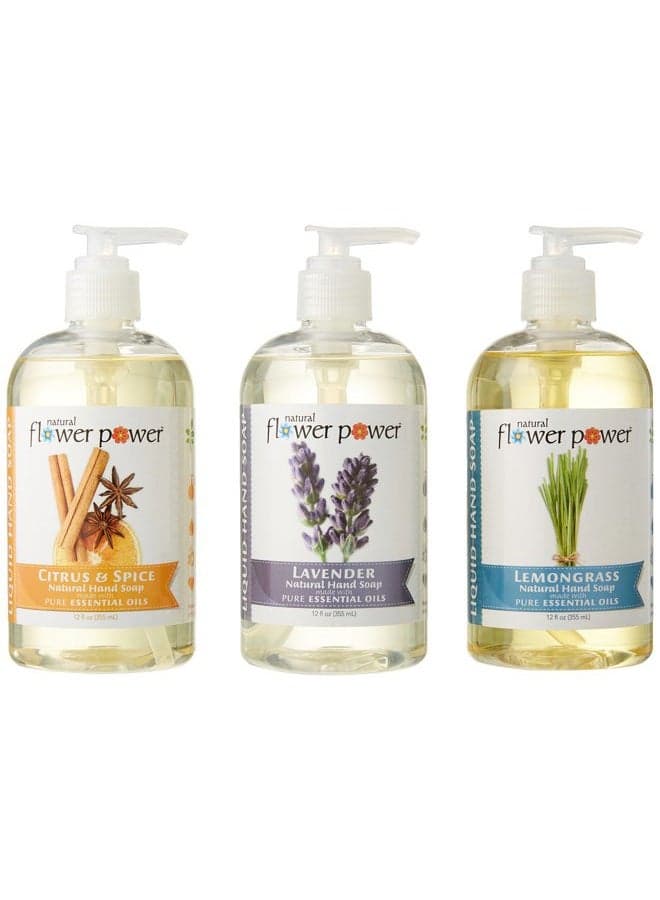 Natural Liquid Hand Soap Variety Pack (Citrus & Spice, Lavender, and Lemongrass), pH Balanced, Pure Essential Oils, Soft and Moisturizing, Sulfate Free - 12 Ounce (Pack of 3)