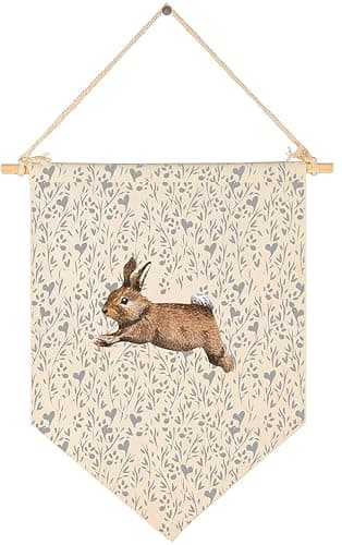 Cute Bunny WoodlandBaby Flag Gift ShowerWall Flag Decor Gift for Baby Girls KidsCanvas Hanging Pennant Banner Pennant Wall Sign Present for Nursery Baby Room Playroom Bedroom