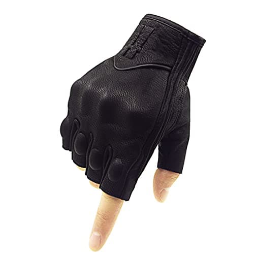 Harssidanzar Mens Half Finger Goatskin Leather Motorcycle Gloves GM037,Black,Size,XXL