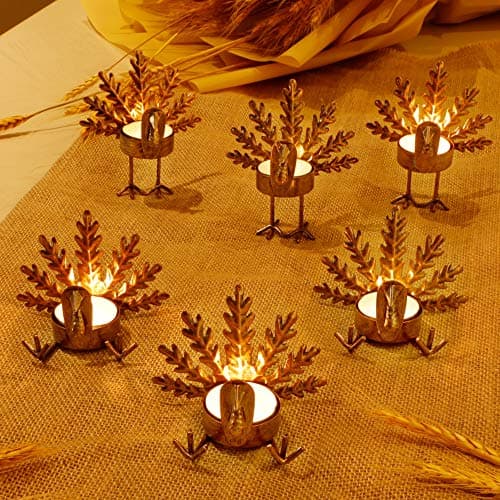 FORUP 6 Pack Metal Turkey Tea Light Candle Holders Thanksgiving Candle Holder Thanksgiving Home Table Decoration