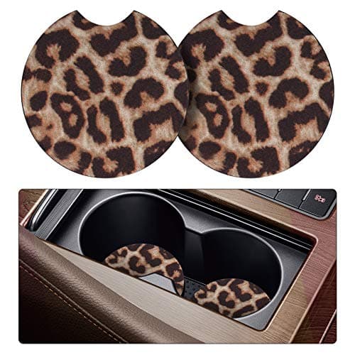 tifanso Car Cup Drink Holder Coaster, 2 Pack Car Coasters for Cup Holders, Cute Vehicle Accessories for Women and Girl (Leopard)