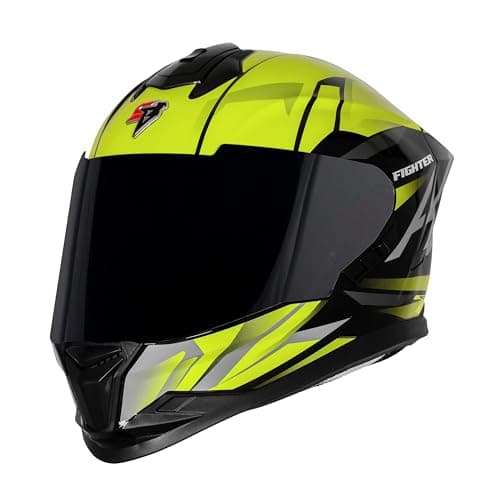Steelbird SBH-57 Fighter F4 ISI and DOT Certified Full Face Helmet for Men and Women with Inner Silver Sun Shield (Large 600 MM, Glossy Black Fluo Yellow)