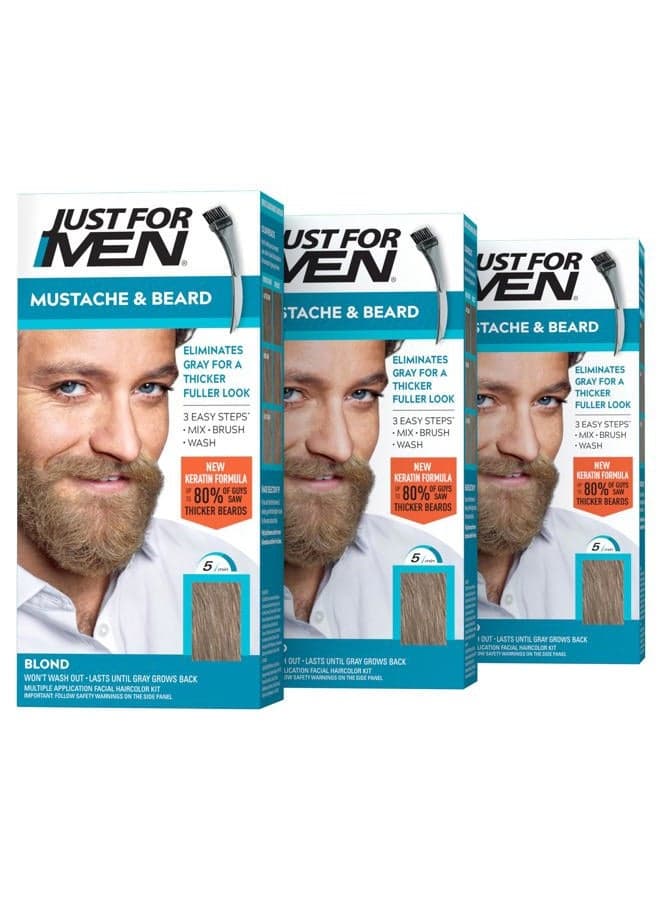 Just For Men Mustache & Beard Brush-In Color Gel, Blond (Pack of 3)