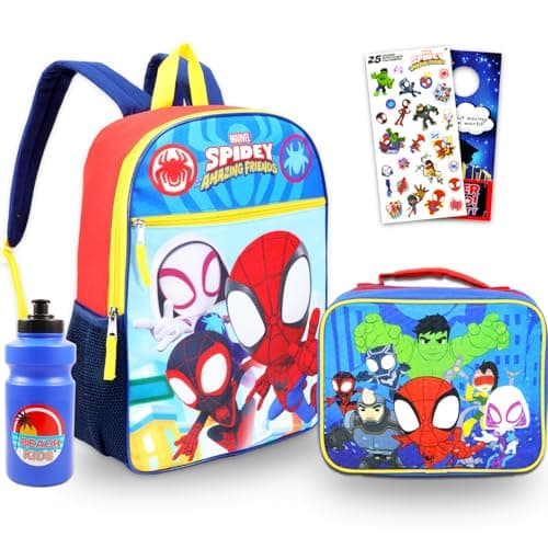 Marvel Spidey and His Amazing Friends Backpack Set 5 Pc Spiderman School Supplies Bundle with 16 Backpack for Kids Spidey Lunch Bag Water Bottle Stickers and More Spiderman Bag Pack
