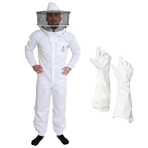 Professional Bee Suit for Men and Women, Beekeeping Suit with Bee gloves, 100% Cotton Beekeeping Suits Outfit for Hobbyists, Backyard & Commercial keepers - XL