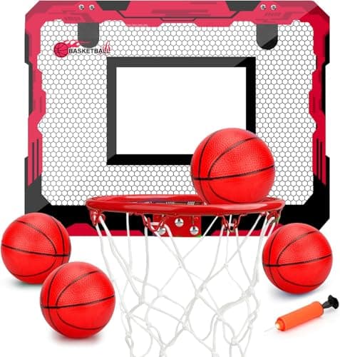 Indoor Over Door Mini Basketball Hoop Set for Kids Adults Upgrade Wall Mount Basketball Hoop for Wall with Large Dunk Rim Room Basketball Hoops Game with 4 Small 6 Balls Gift for Boys Girls Teens