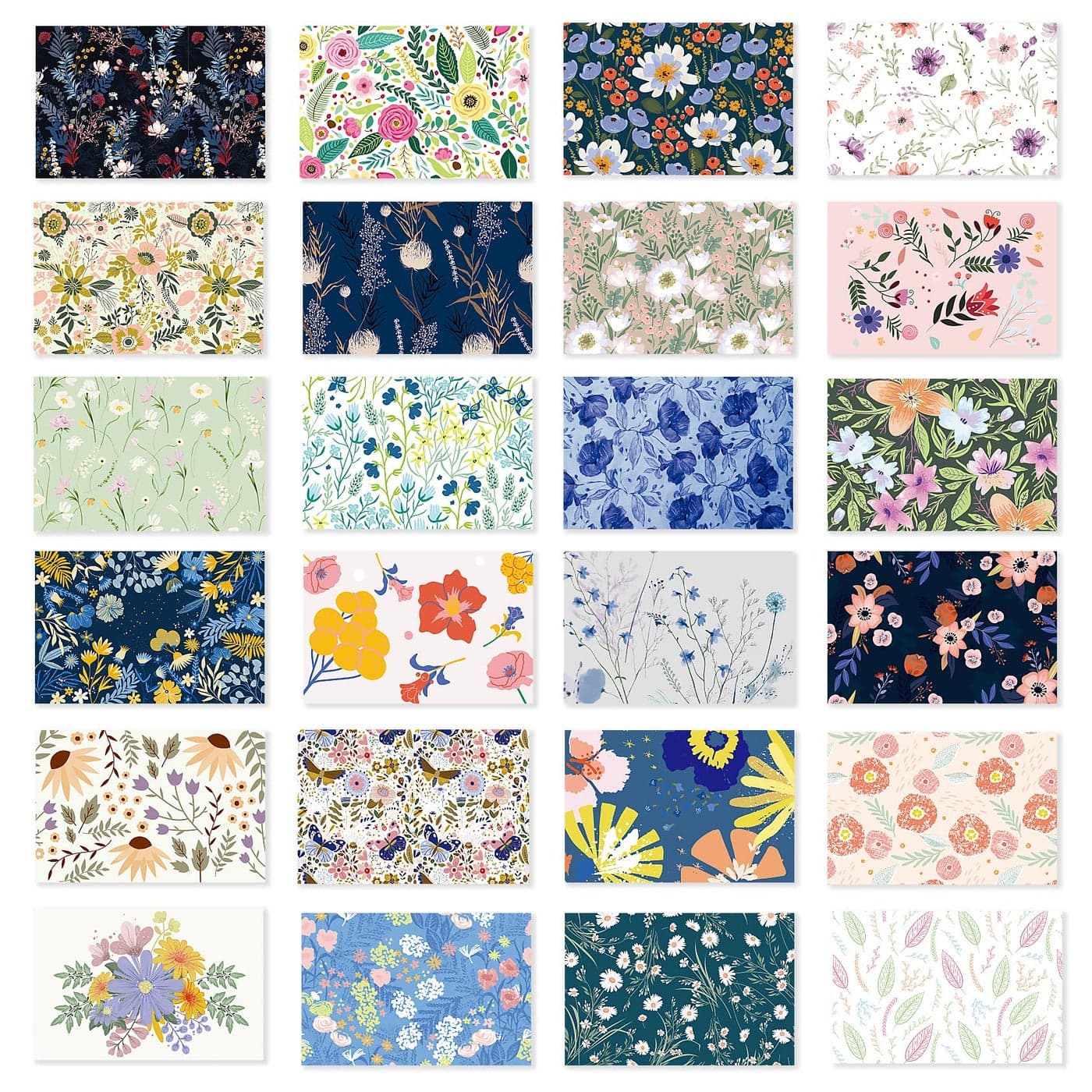 24 Pack Boxed Floral Blank Greeting Cards with Selfadhesive Envelopes For All Occasion 24 Unique Watercolor Designs No Repeats