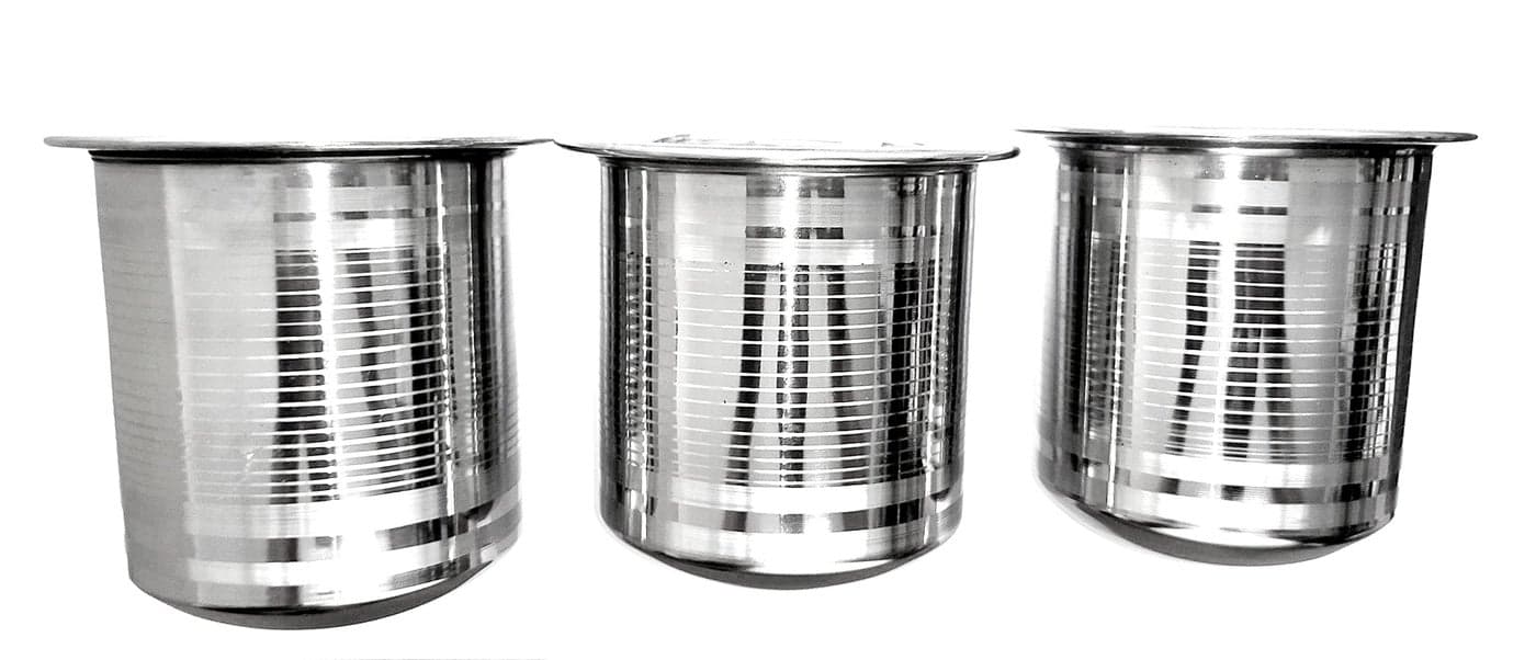 NAAYAGI - Stainless Steel - Milk Pot/LOTA/Tumbler/SOMBU/KUVALAI/Ganj/Long Tapeli - Multi Size- Set of 3 (Silver Color)