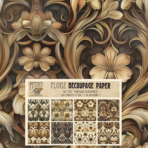 Decoupage Paper Pack 24 Sheets 6x6 Vintage Elegance Intricate Sepia Floral Designs Inspired by Art Nouveau Aesthetic Patterns Vintage Styled Paper for Craft and Scrapbooking