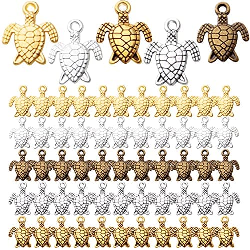 Aylifu 60pcs Sea Turtle Charms Alloy Tortoise Charm Pendant for DIY Necklace Bracelet Jewelry Crafts Making Accessories,5 Colors