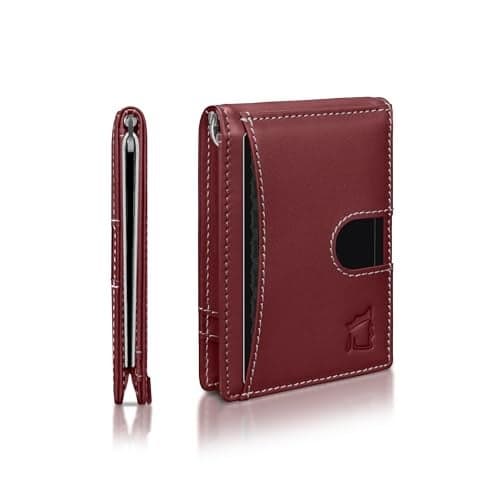 Kingly Cash Clip Slim Leather Wallet for Men with RFID Blocking Money Clip Minimalist Front Pocket Bifold Wallet Holds 12 Cards Secure Card Holder with Easy Access Pull Tab