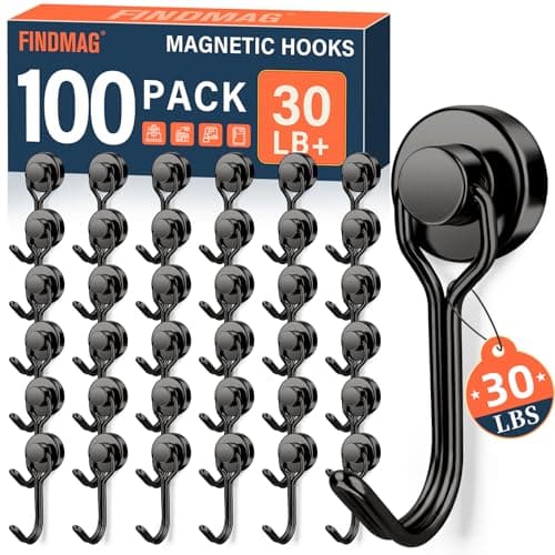 FINDMAG 100 Pack Magnetic Hooks 30 LB Magnetic Hooks for Cruise Cabins Strong Rare Earth Magets with Hooks for Refrigerator Magnetic Hanger for Office Kitchen Bathroom Garden Beach Black