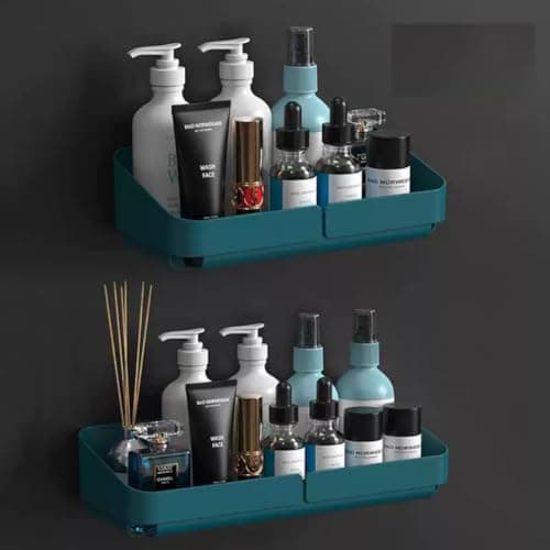 MorivaHomes Self-Adhesive Bathroom Storage Wall Mounted Organiser Holder Shelf Rack/Accessories (Dark Green, Pack of 2)