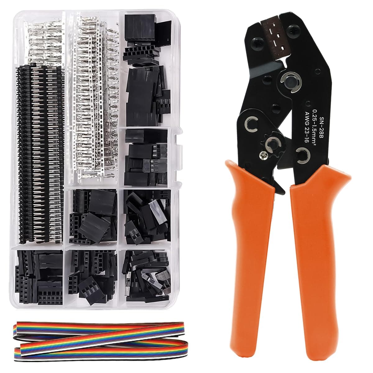 HASTHIP Wire Crimping Tool Wire Cutter Ratchet Wire Crimper Set with 1550PCS Dupont Connectors MaleFemale Pin 02515mm for 254396mm KF2510 Connector 2316AWG