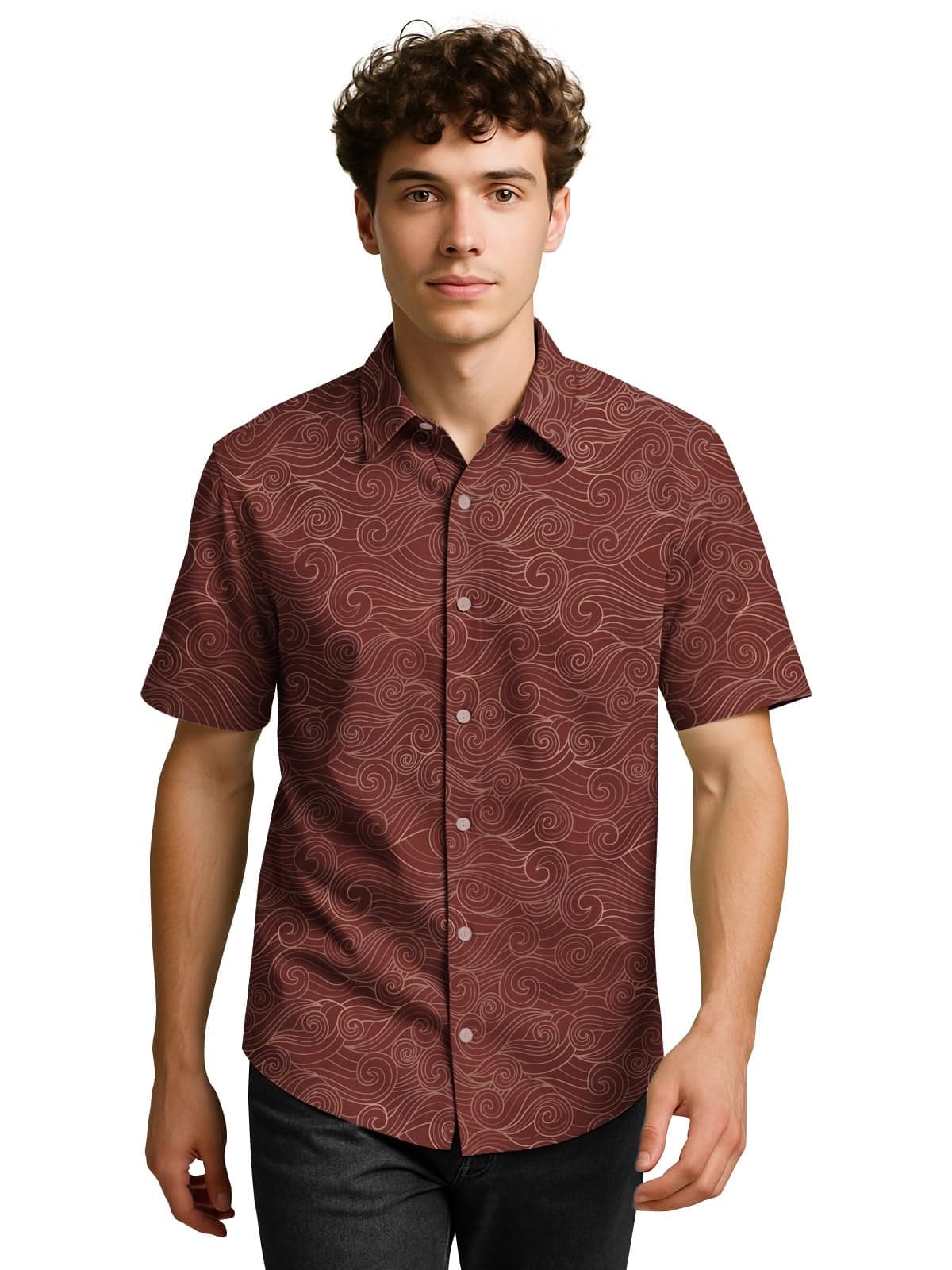 BULLMER Trendy Regular Fit Cotton Blend Printed Casual Half Sleeve Shirt for Men | Stylish Mens Casual Shirts | Shirts for Men_Brown3_Small