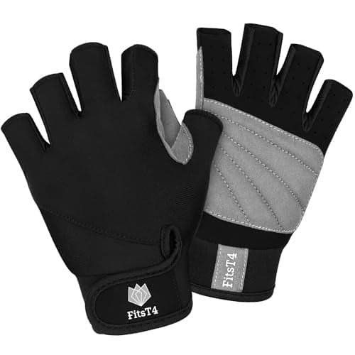 FitsT4 Sports Half Finger Padded Palm Gloves for Diving, Sailing, Jet Skiing, Stand-UP Boarding, Kayaking and Water Skiing, Suitable for Men&Women&Youth Black M