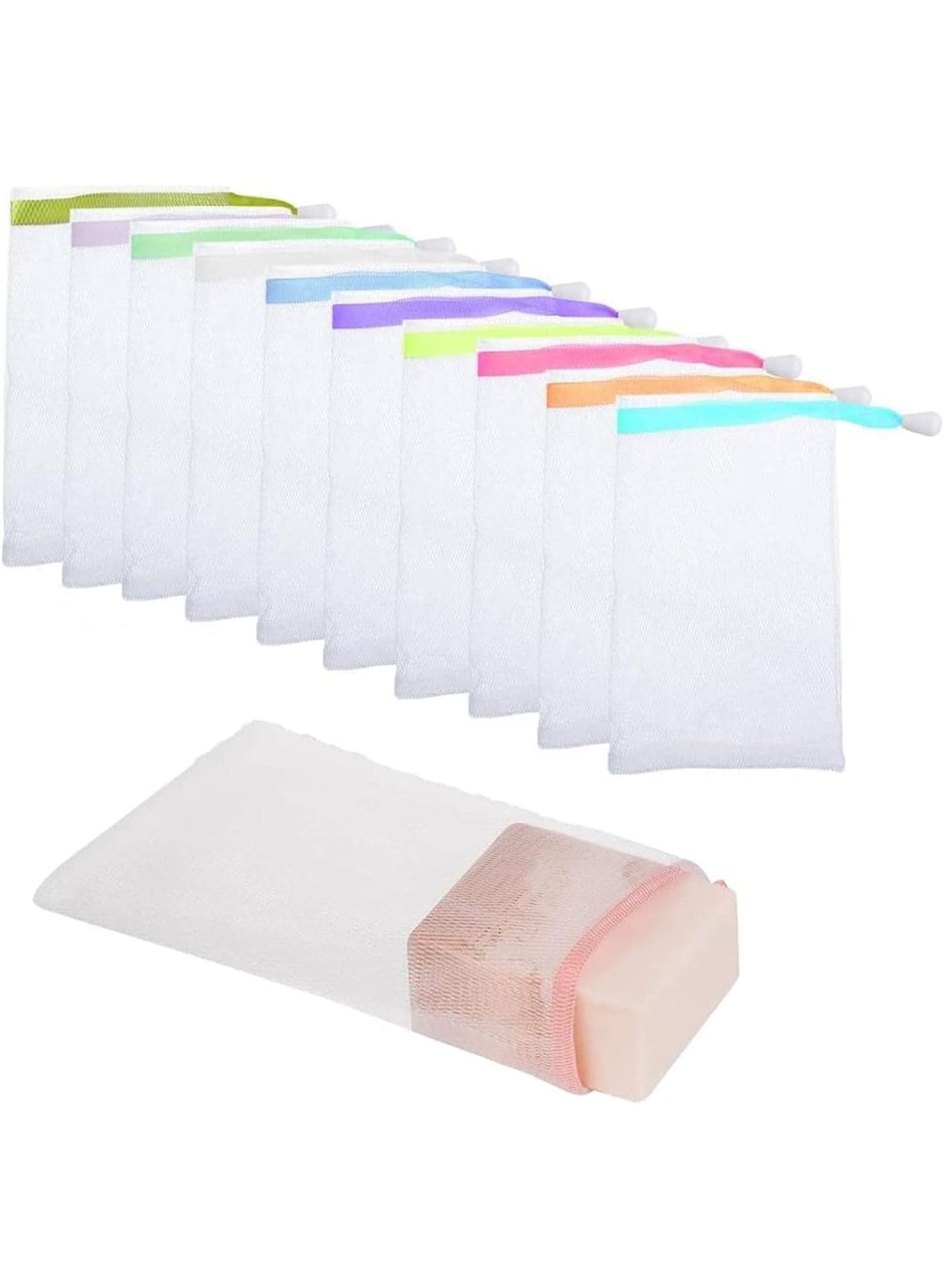 10 Pcs Mesh Soap Pouch, Exfoliating Soap Bags, Mesh Foaming Net Soap Sack Bags, Face Cleansing Foaming Nets, Soap Saver Pouch Drawstring Bags for Women Men Body Bathing Showering, Color Random