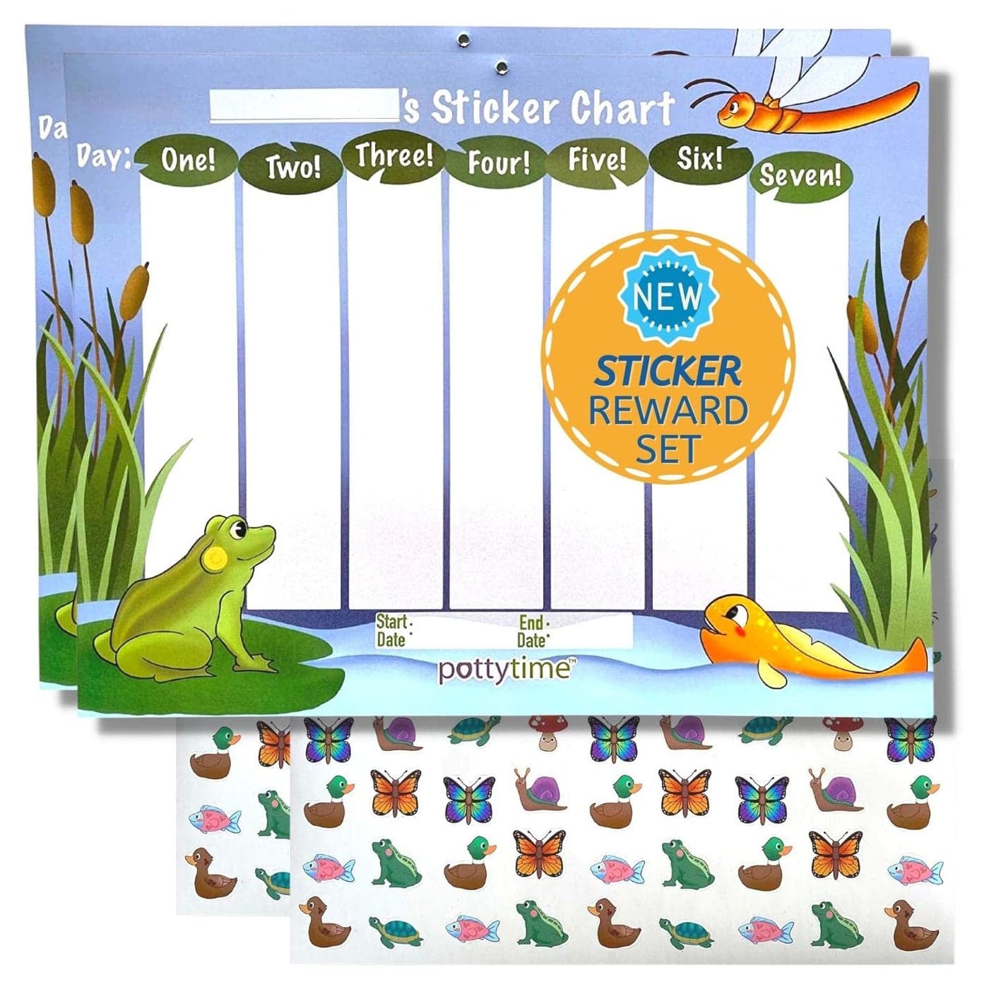 Potty Training Sticker Chart Includes 4Weekly Charts 144 Adorable Themed Stickers USA Made from The Creators of The Original Potty Watch Pond