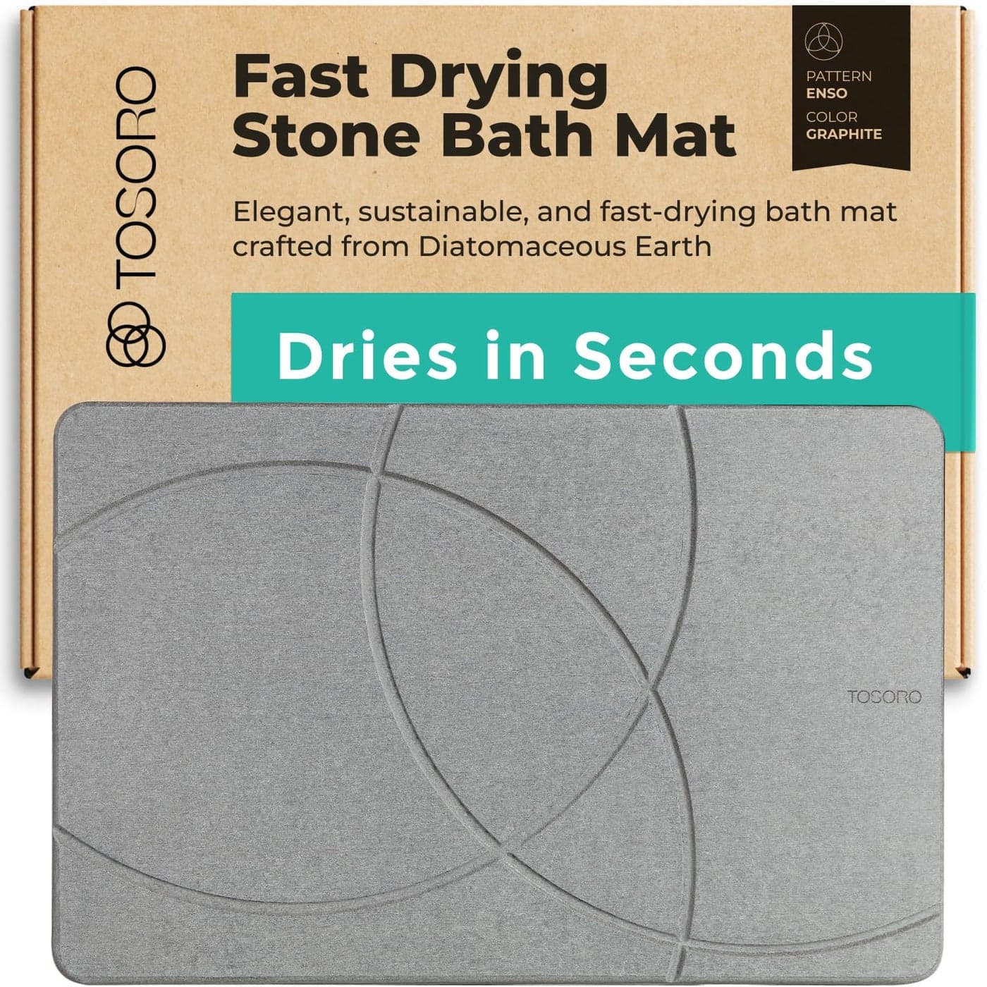 TOSORO Stone Bath Mat Diatomaceous Earth NonSlip Stone Shower Mat Quick Drying Absorbent Bath Mats for Bathroom Elegant Modern Design Easy to Clean 235 x 15 Graphite